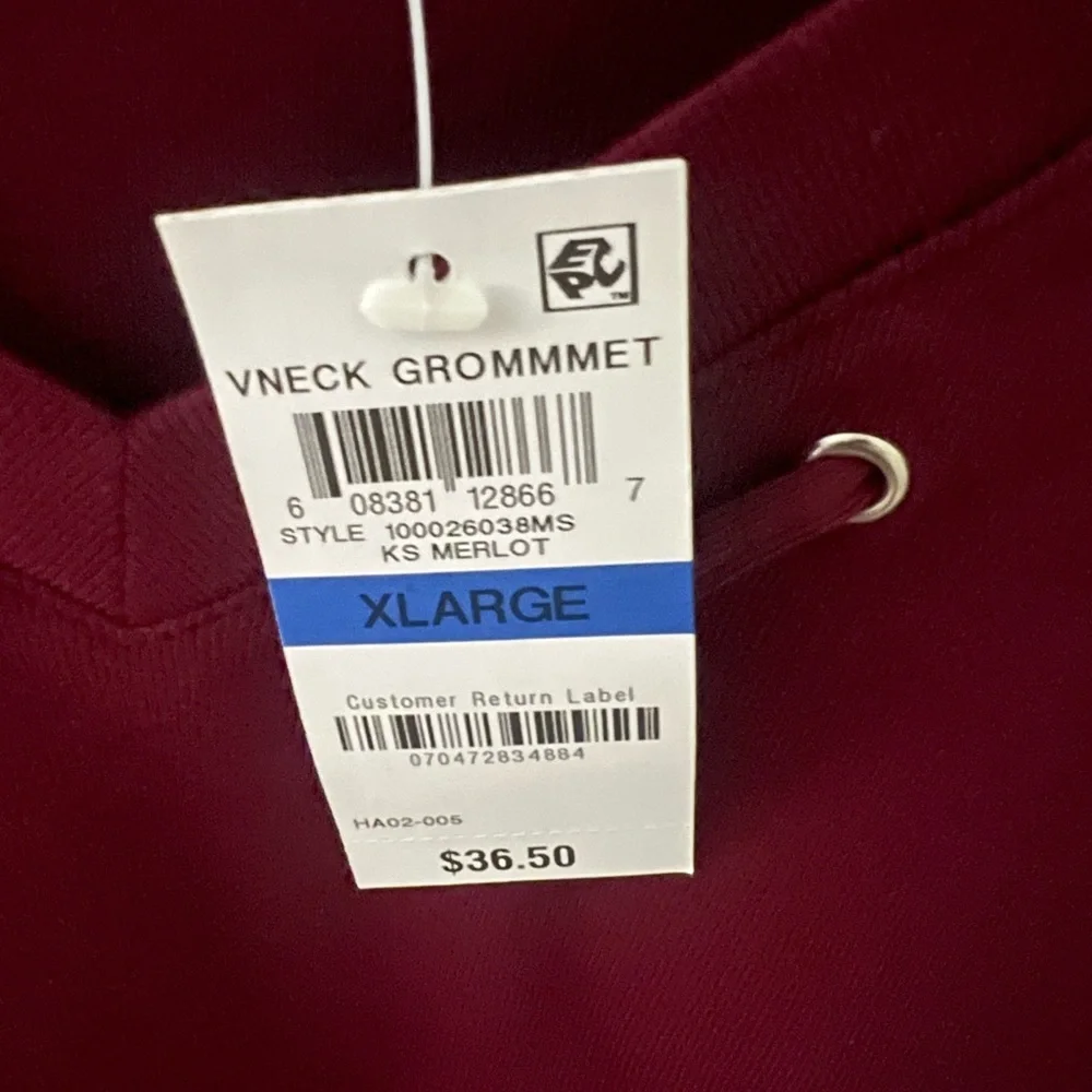 NWT Karen Scott V-Neck Eyelet Trim 3/4 Sleeve Top in Burgundy Size XL - Picture 3 of 7